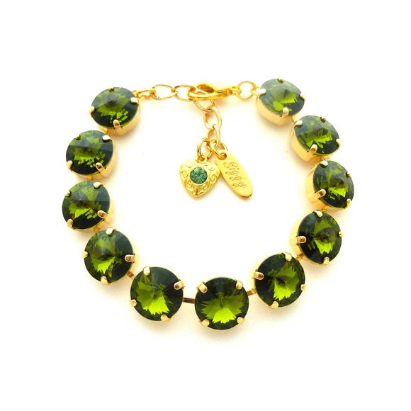 Swarovski Crystal Olivine Green Rivoli Tennis Bracelet, Assorted Finishes - Picture 3 of 8